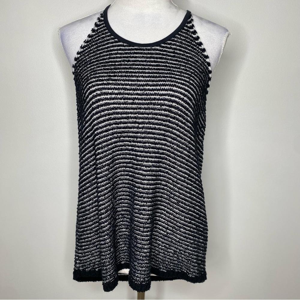 Eileen Fisher organic cotton gray black high low sleeveless top medium